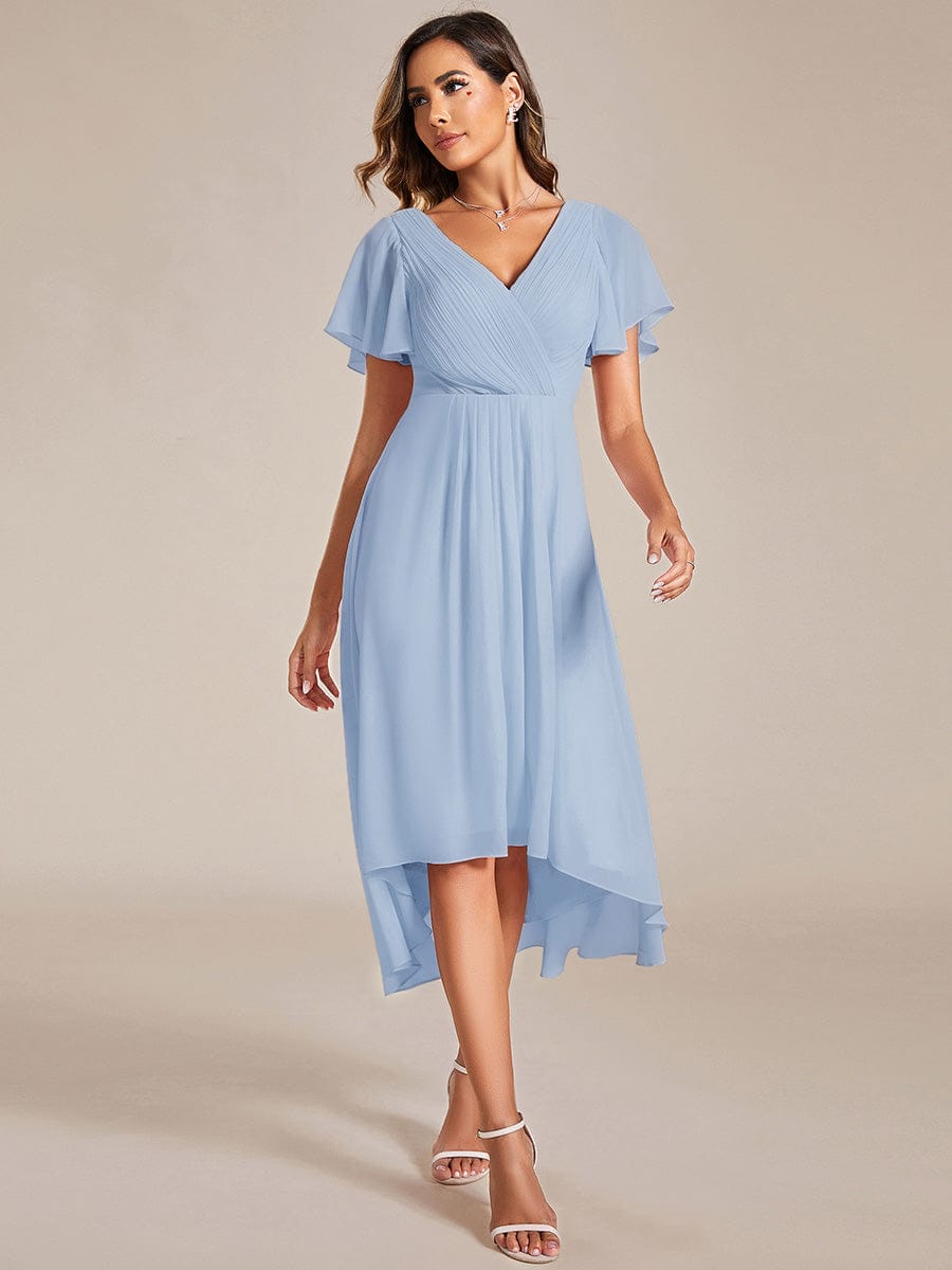Chic V Neck High-Low Wedding Guest Dress #color_Ice Blue