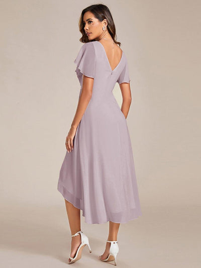 ever FAYE|Chic V Neck High-Low Short Sleeve Wedding Guest Dress #color_Lilac