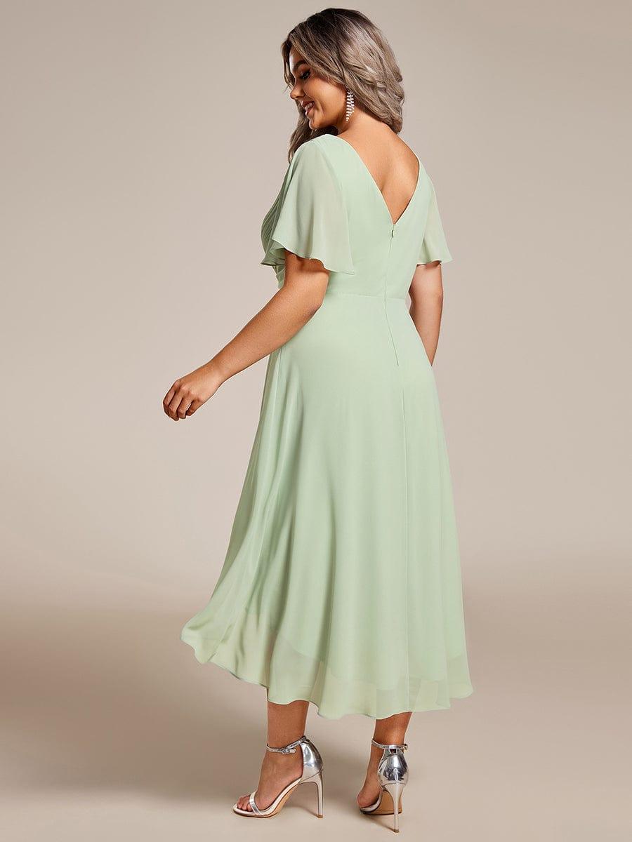 Chic V Neck High-Low Evening Dress #color_Mint Green