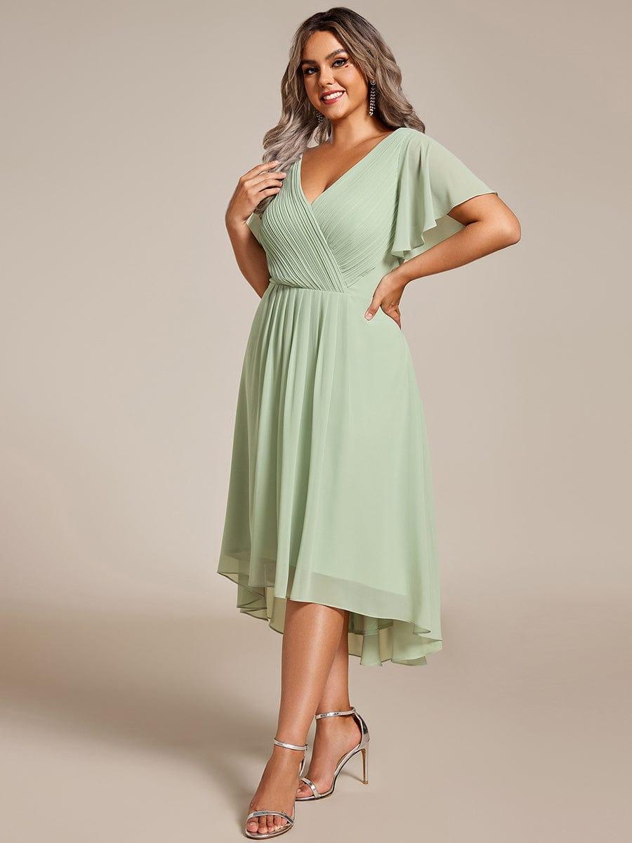 Chic V Neck High-Low Evening Dress #color_Mint Green