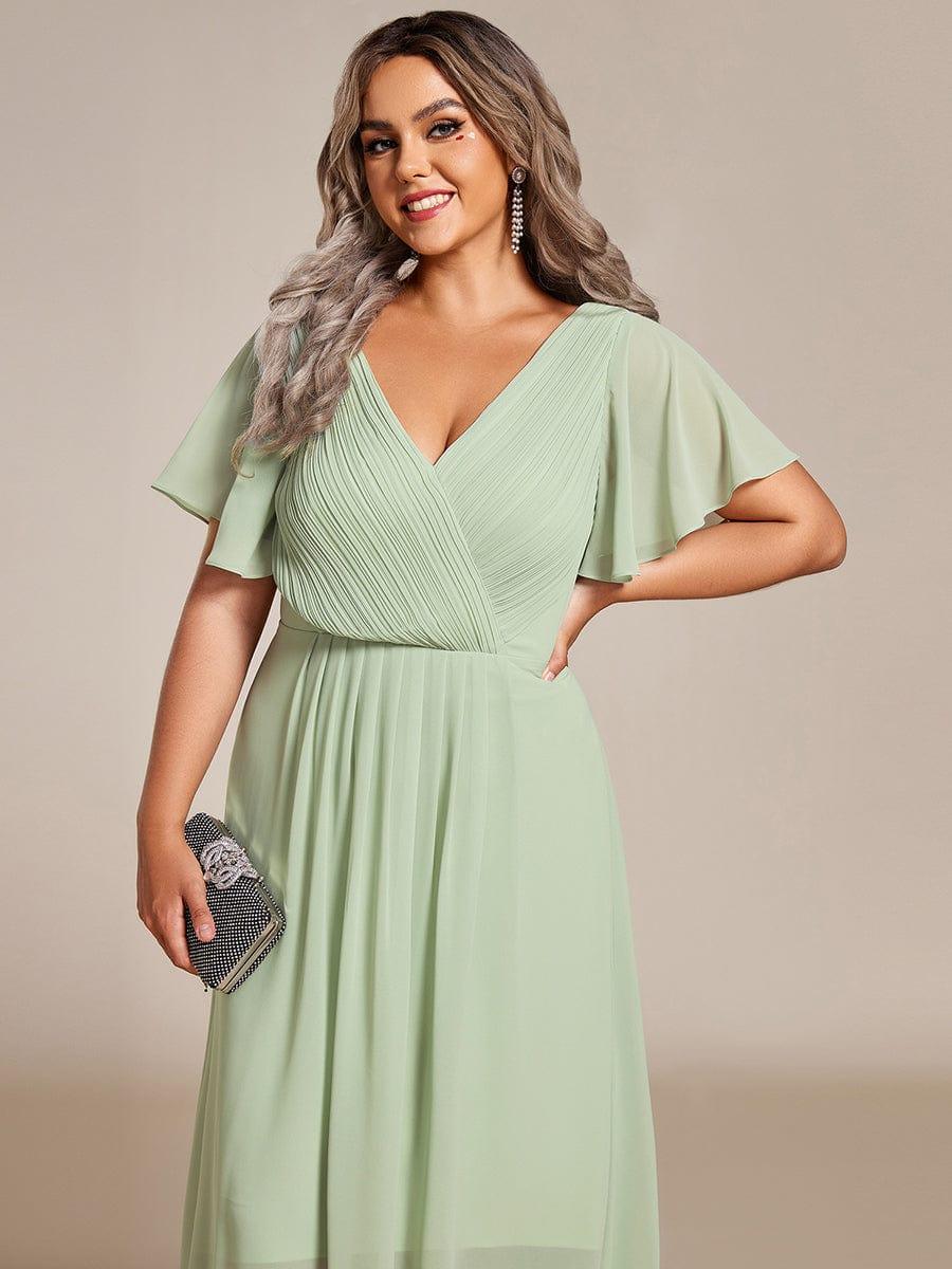 Chic V Neck High-Low Evening Dress #color_Mint Green
