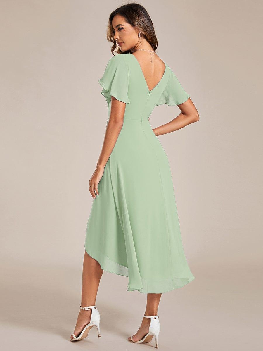 Chic V Neck High-Low Evening Dress #color_Mint Green