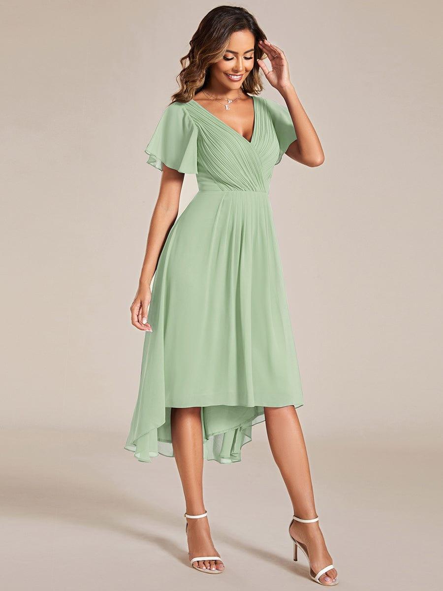 Chic V Neck High-Low Evening Dress #color_Mint Green