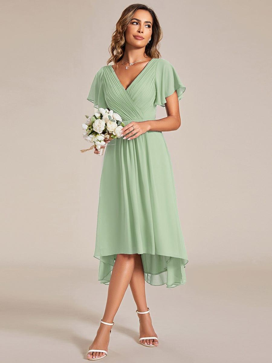 Chic V Neck High-Low Evening Dress #color_Mint Green