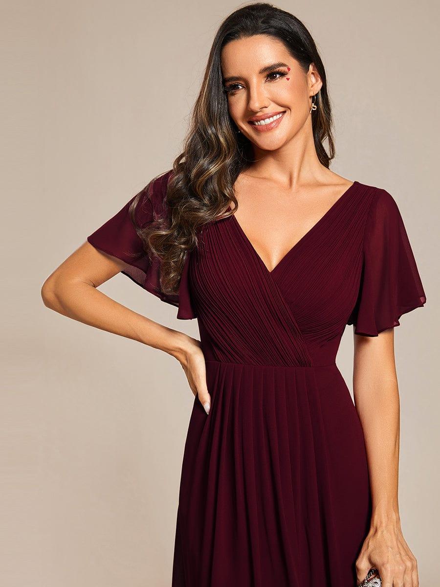 ever FAYE|Chic V Neck High-Low Short Sleeve Wedding Guest Dress #color_Mulberry