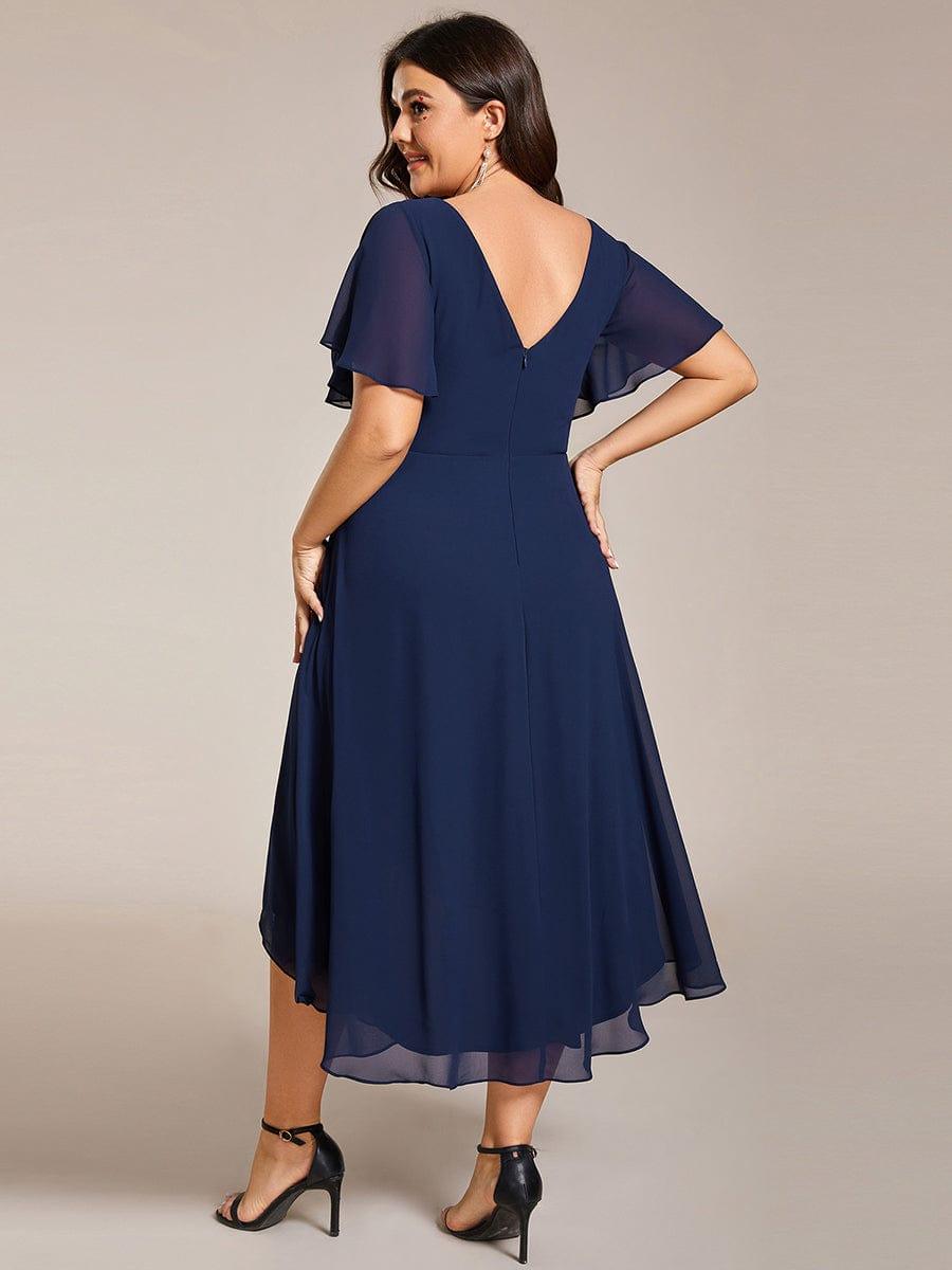 Chic V Neck High-Low Evening Dress #color_Navy Blue