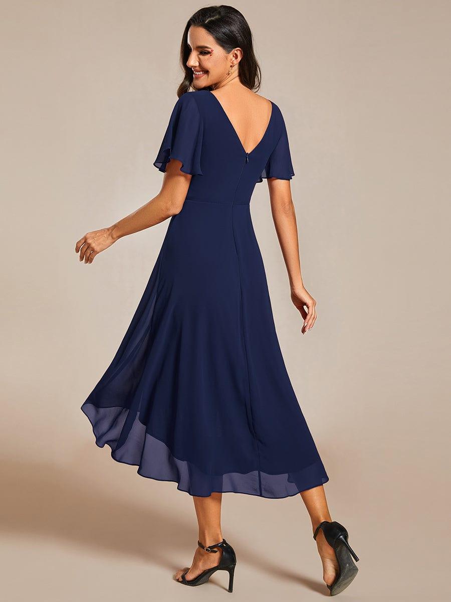 Chic V Neck High-Low Evening Dress #color_Navy Blue