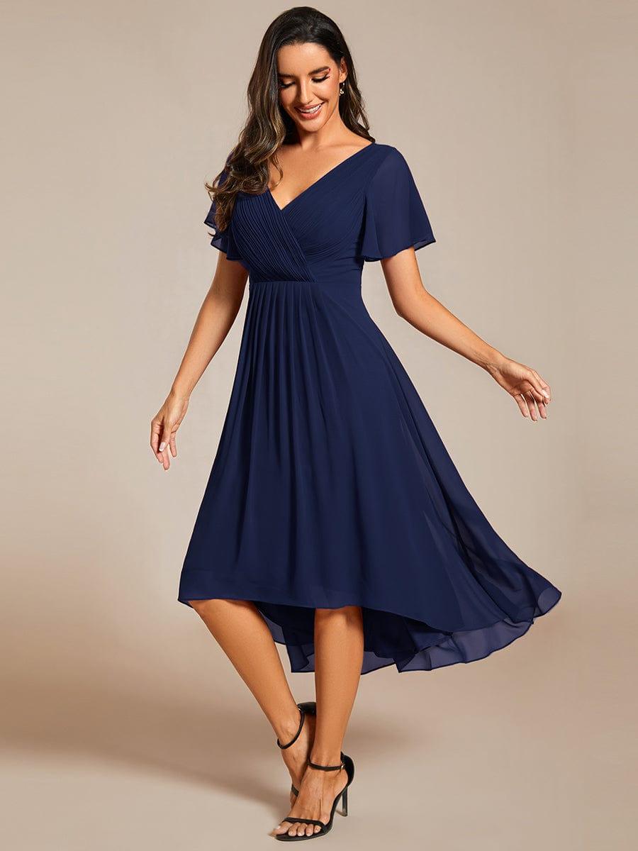 Chic V Neck High-Low Evening Dress #color_Navy Blue