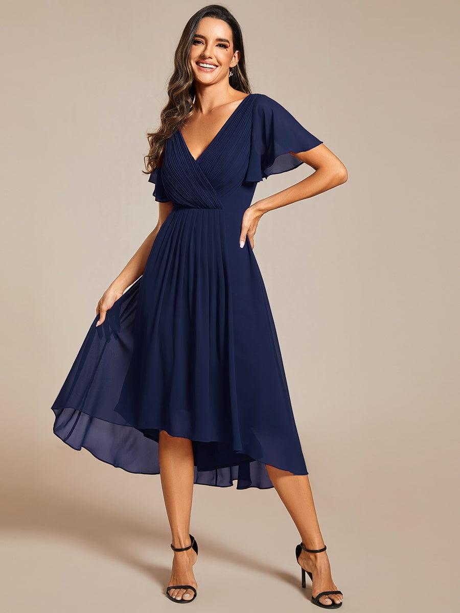 Chic V Neck High-Low Evening Dress #color_Navy Blue