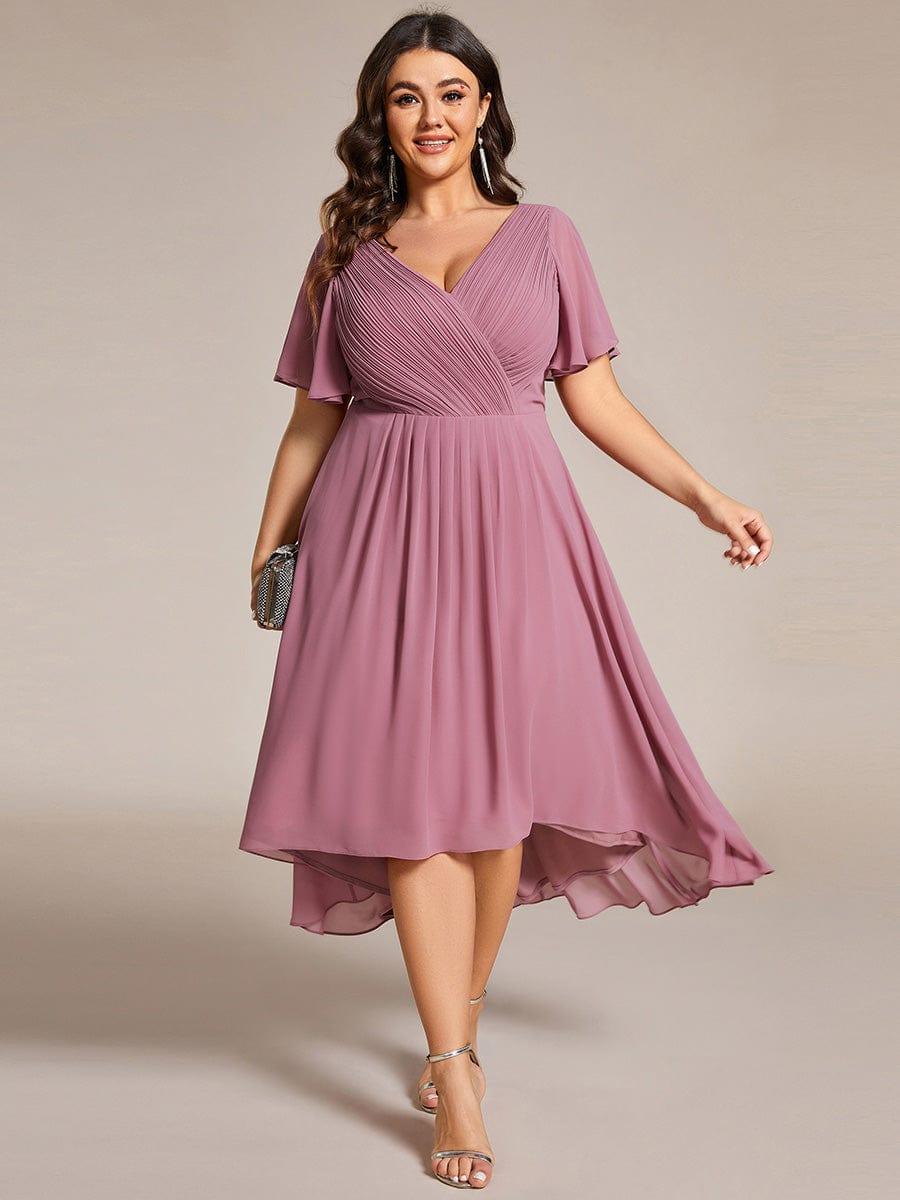 Chic V Neck High-Low Wedding Guest Dress #color_Purple Orchid
