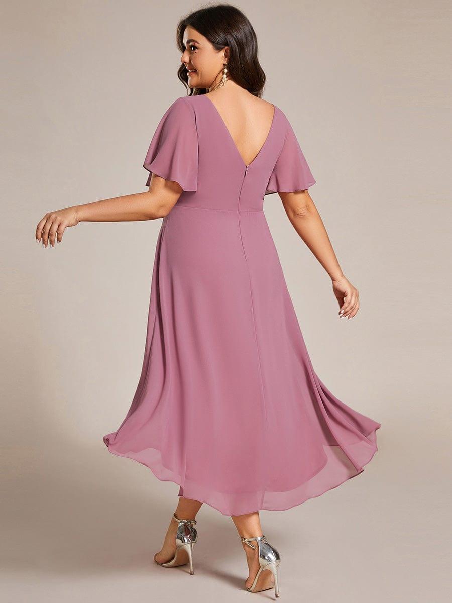 Chic V Neck High-Low Wedding Guest Dress #color_Purple Orchid