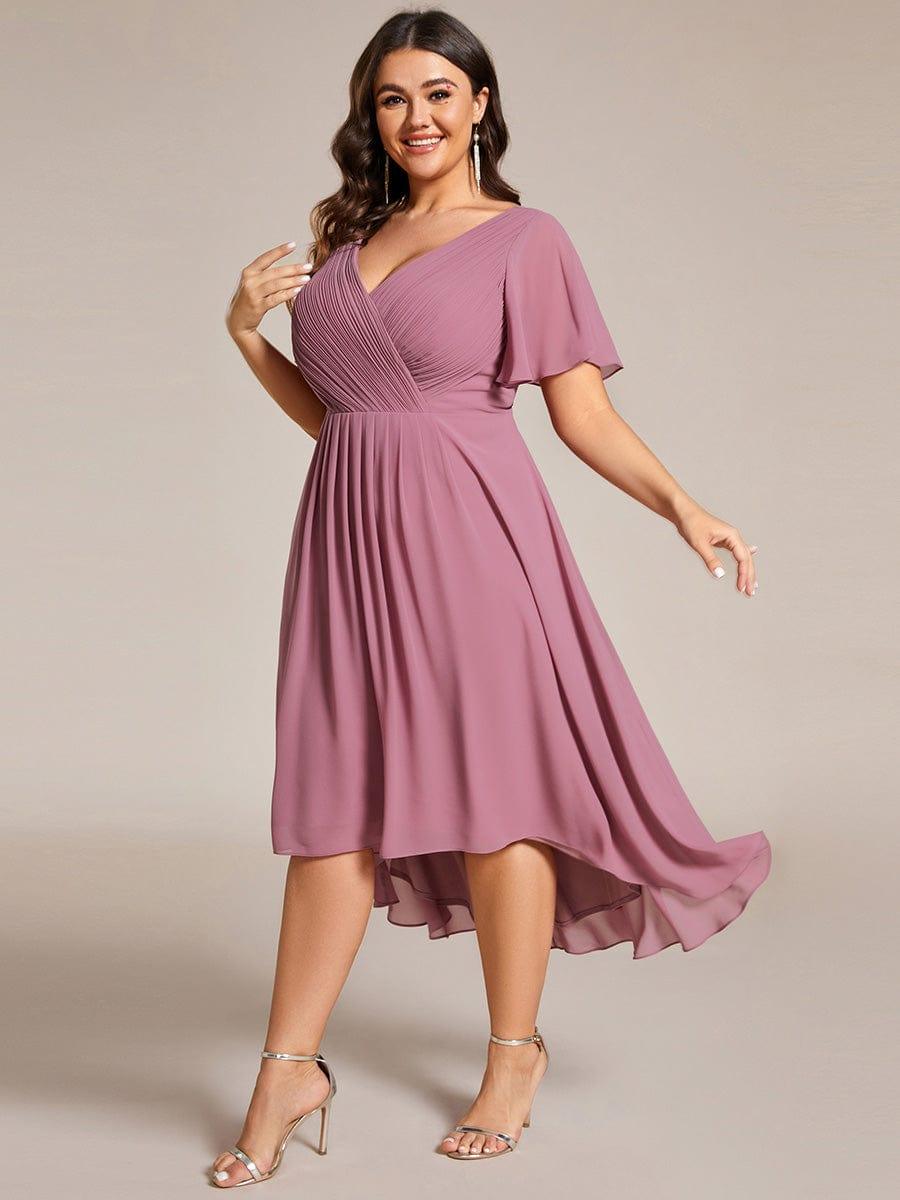 Chic V Neck High-Low Evening Dress #color_Purple Orchid