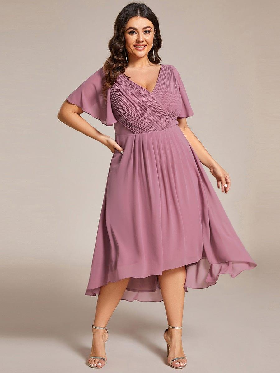 Chic V Neck High-Low Evening Dress #color_Purple Orchid