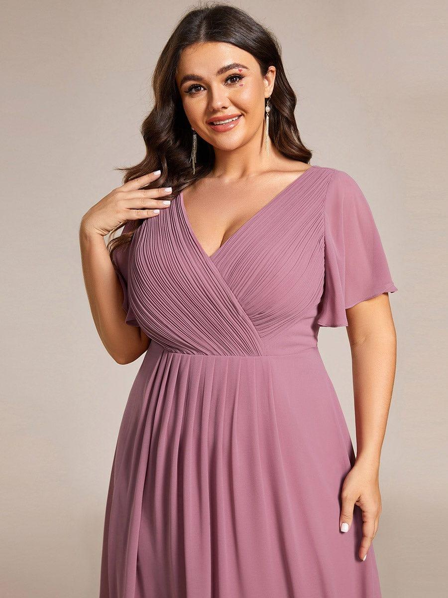 Chic V Neck High-Low Evening Dress #color_Purple Orchid
