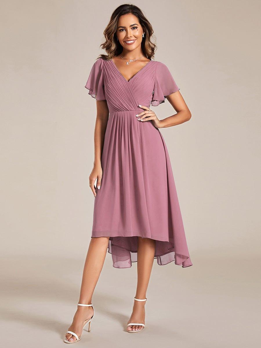 Chic V Neck High-Low Wedding Guest Dress #color_Purple Orchid