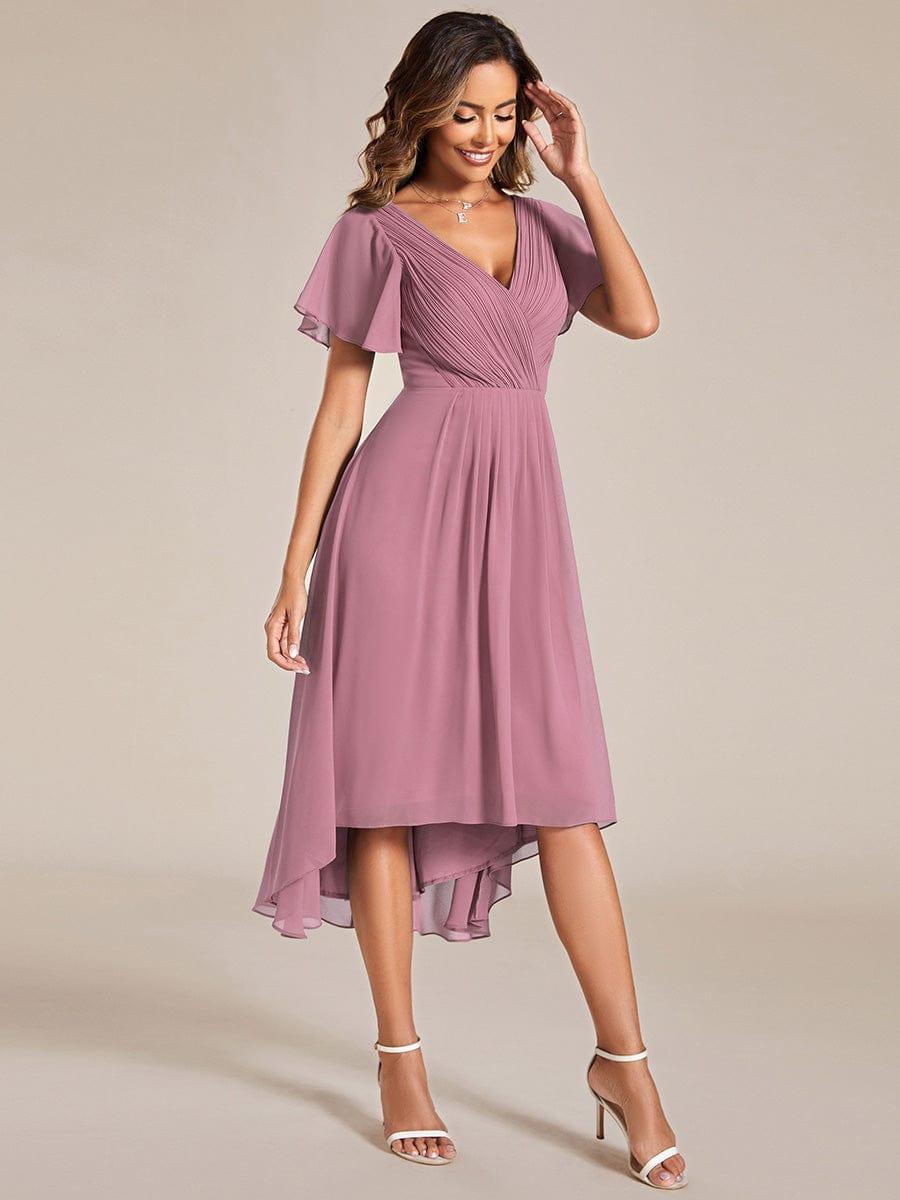 Chic V Neck High-Low Evening Dress #color_Purple Orchid