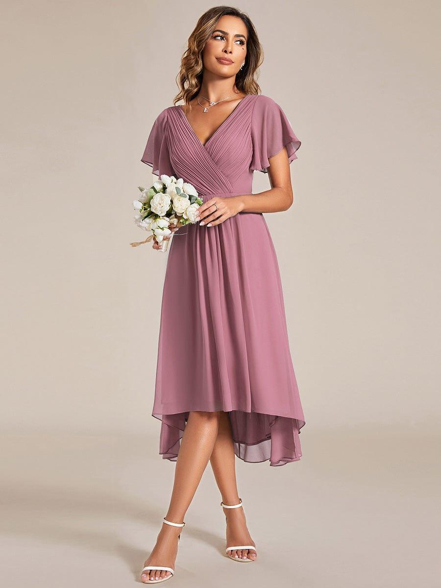 Chic V Neck High-Low Evening Dress #color_Purple Orchid
