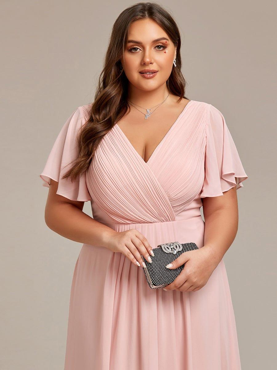Chic V Neck High-Low Evening Dress #color_Pink