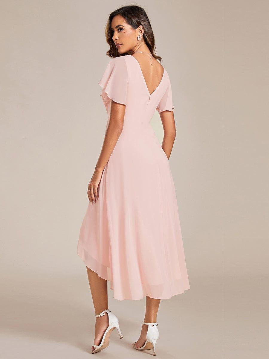 Chic V Neck High-Low Evening Dress #color_Pink