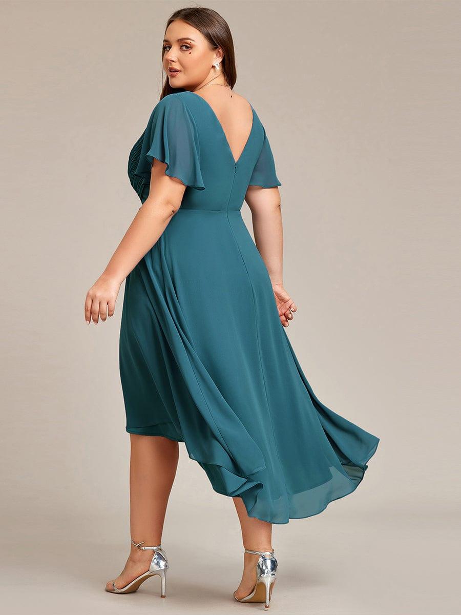 Chic V Neck High-Low Evening Dress #color_Teal