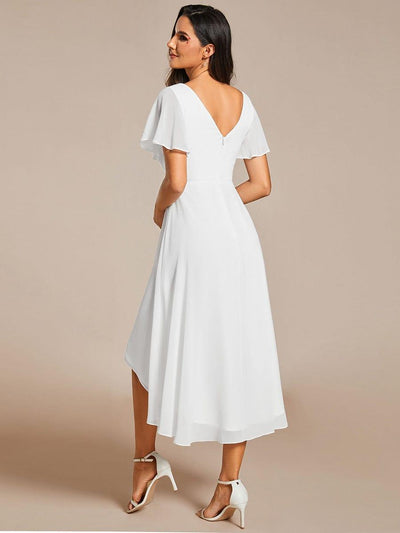 Chic V Neck High-Low Evening Dress #color_White