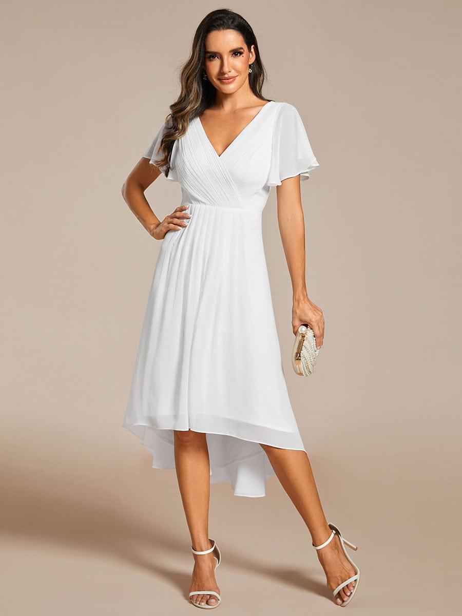 Chic V Neck High-Low Evening Dress #color_White