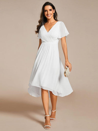 Chic V Neck High-Low Evening Dress #color_White