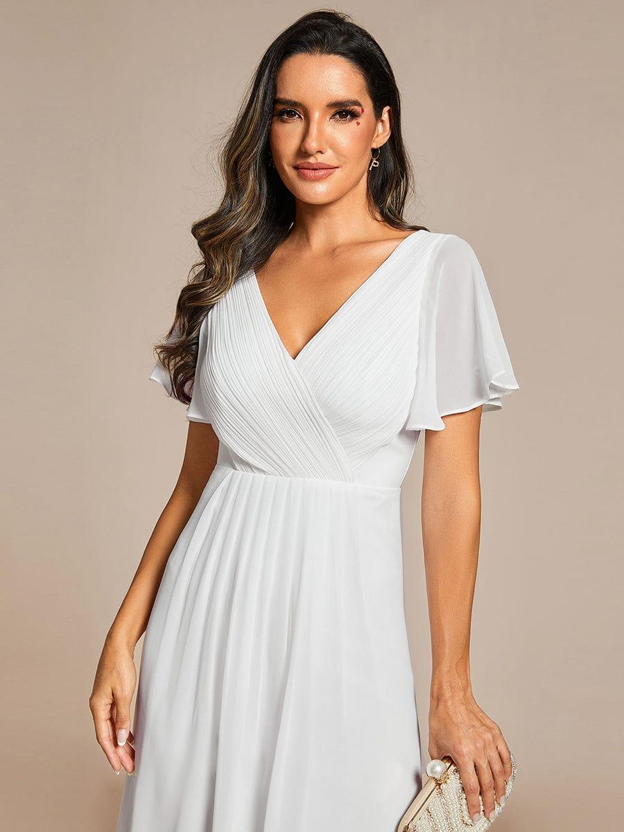 Chic V Neck High-Low Evening Dress #color_White