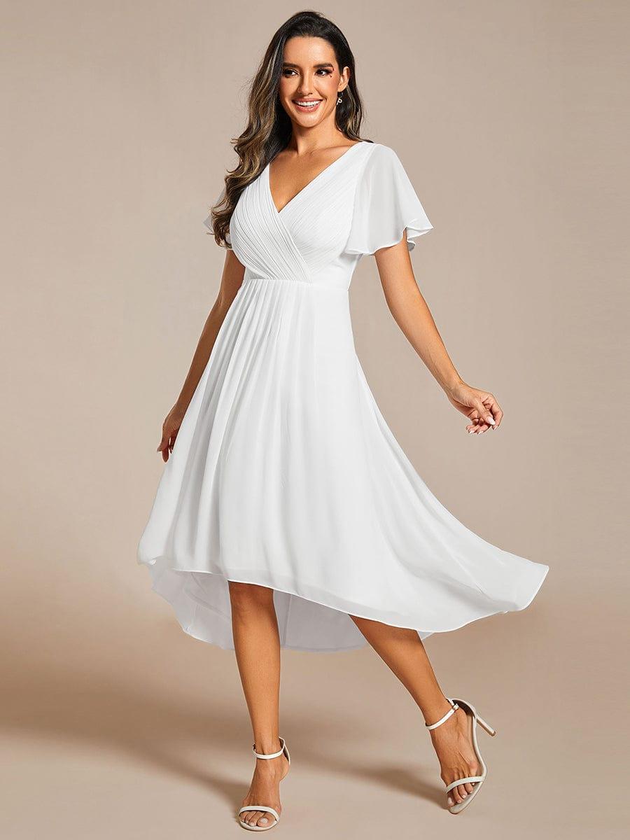 Chic V Neck High-Low Evening Dress #color_White