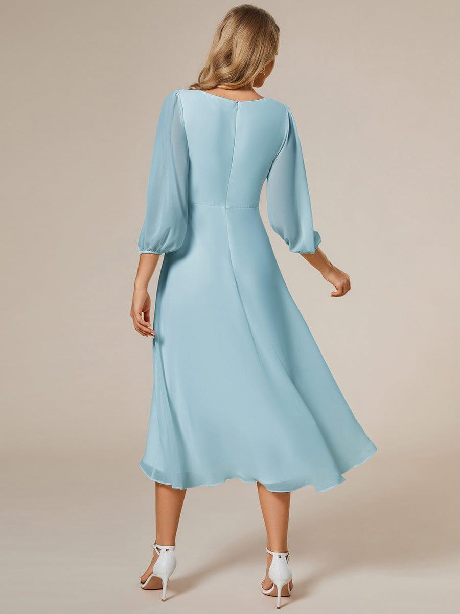 Chiffon Long Sleeve V-Neck High-Low Wedding Guest Dress #color_Sky Blue