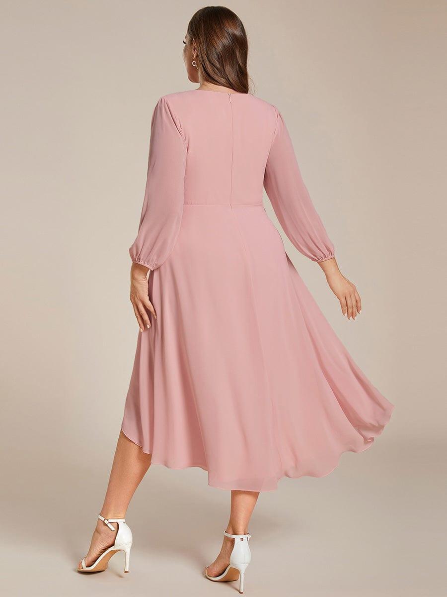 Chiffon Long Sleeve V-Neck High-Low Wedding Guest Dress #color_Dusty Rose