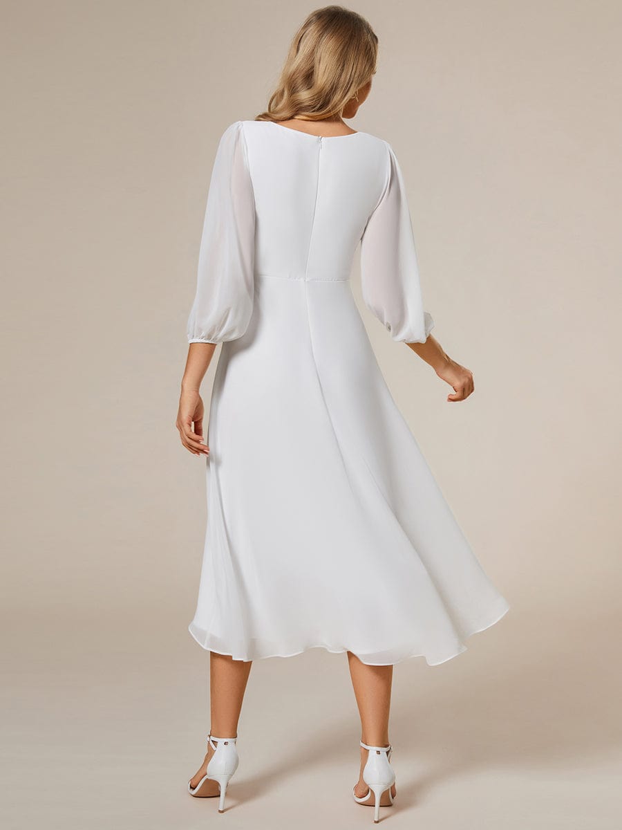 Custom Size Elegant Long Sleeve V-Neck High Low Chiffon Wedding Guest Dress