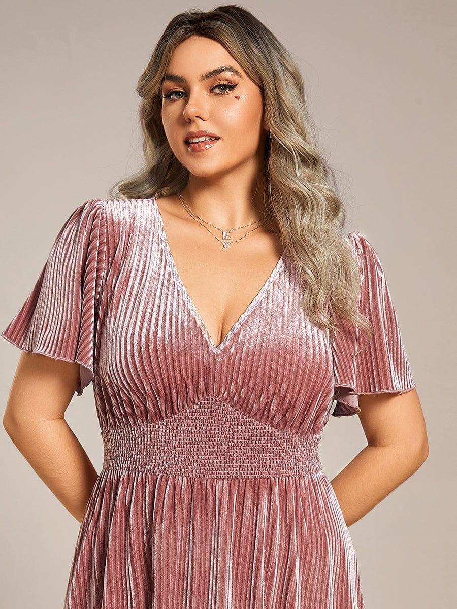 Striped Velvet Flutter Sleeves V-Neck Midi Evening Dress #color_Purple Orchid