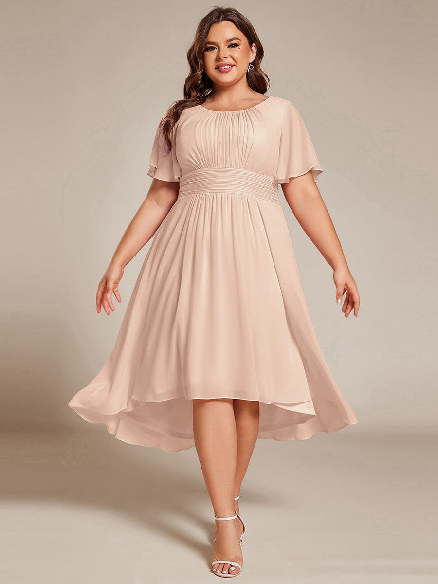 ever EDEN|Flowy Chiffon Round Neckline A-Line Midi Wedding Guest Dress #color_Blush