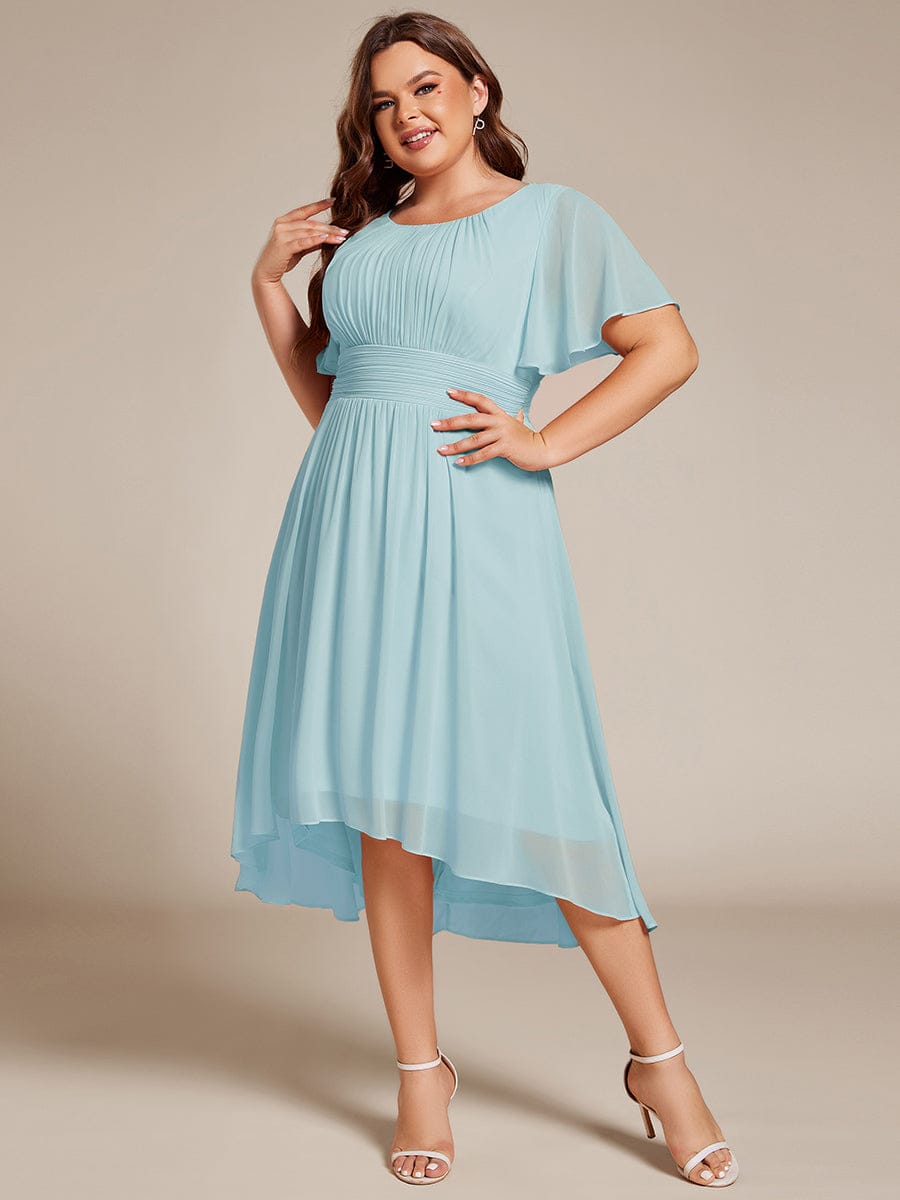 Flowy Chiffon Round Neckline A-Line Knee Length Wedding Guest Dress #color_Sky Blue