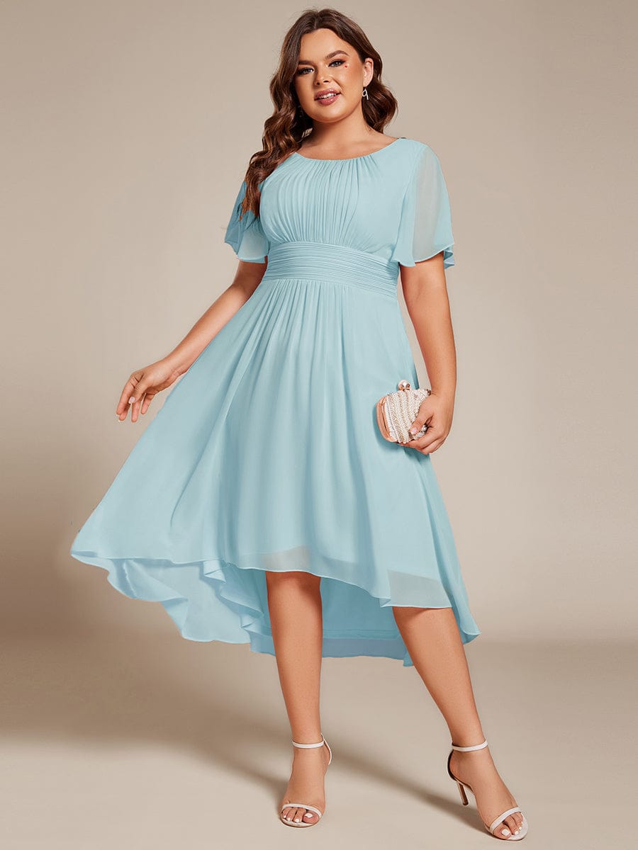 Flowy Chiffon Round Neckline A-Line Knee Length Wedding Guest Dress #color_Sky Blue