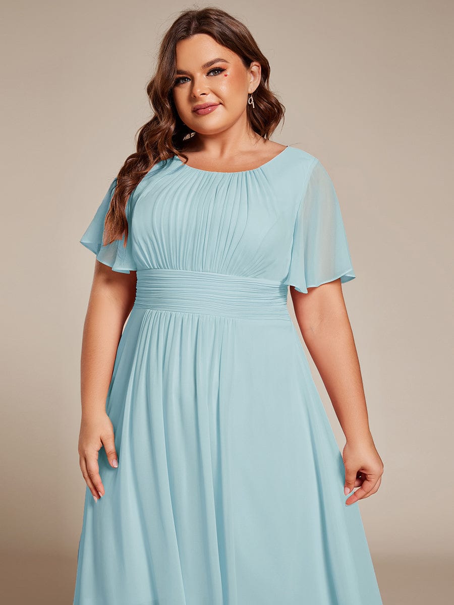 Flowy Chiffon Round Neckline A-Line Knee Length Wedding Guest Dress #color_Sky Blue
