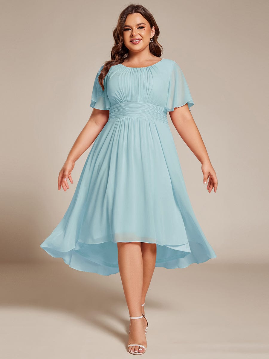 Flowy Chiffon Round Neckline A-Line Knee Length Wedding Guest Dress #color_Sky Blue