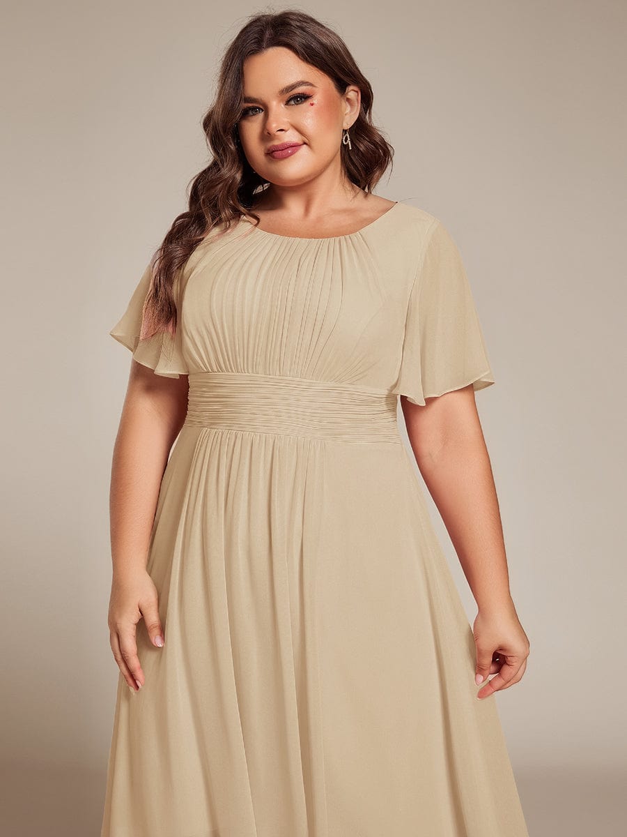 Flowy Chiffon Round Neckline A-Line Knee Length Wedding Guest Dress #color_Champagne