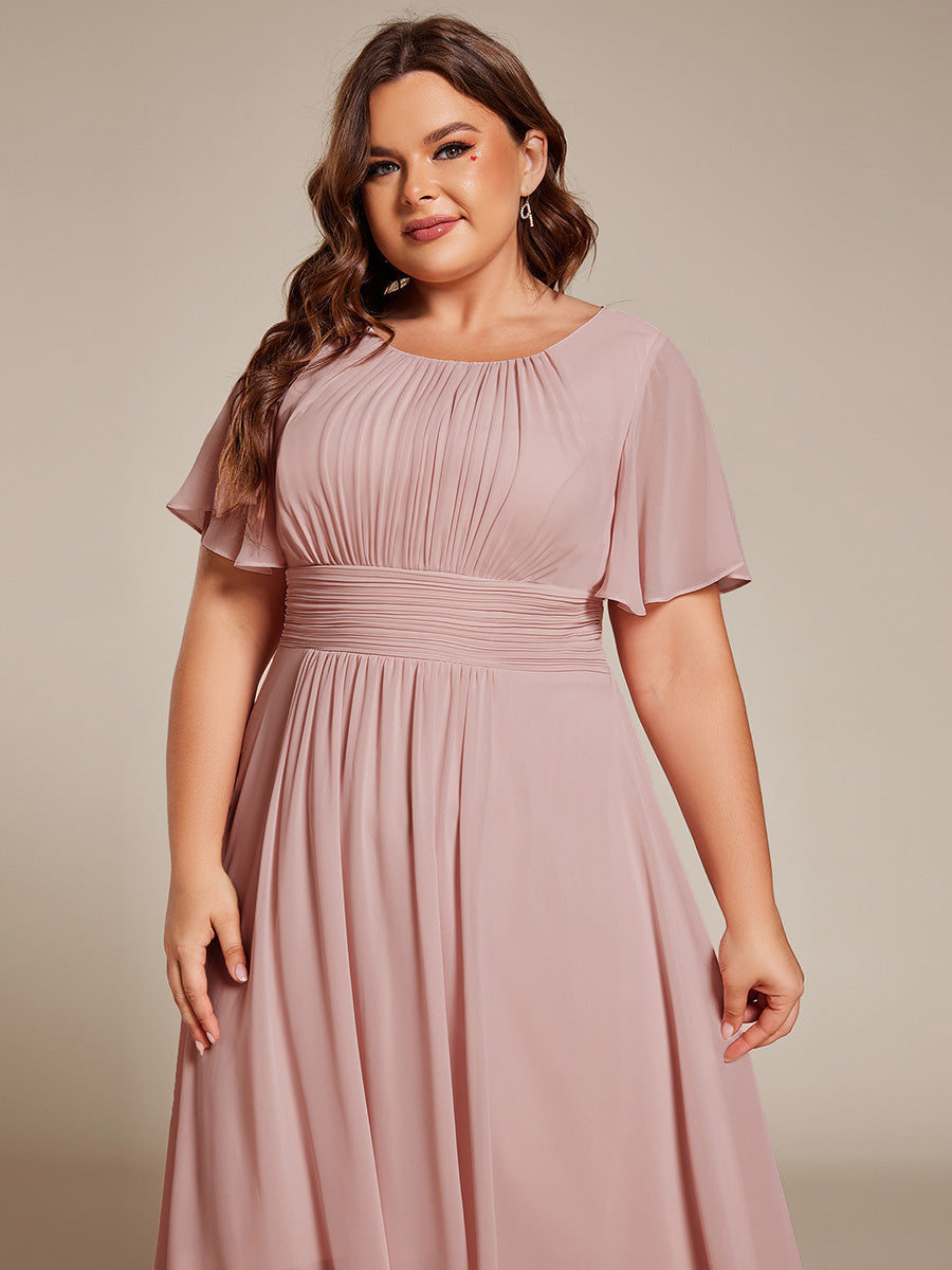 Flowy Chiffon Round Neckline A-Line Knee Length Wedding Guest Dress #color_Dark Purple