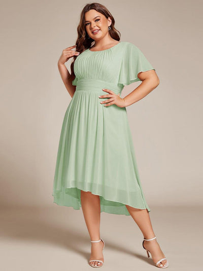 Flowy Chiffon Round Neckline A-Line Knee Length Wedding Guest Dress #color_Mint Green