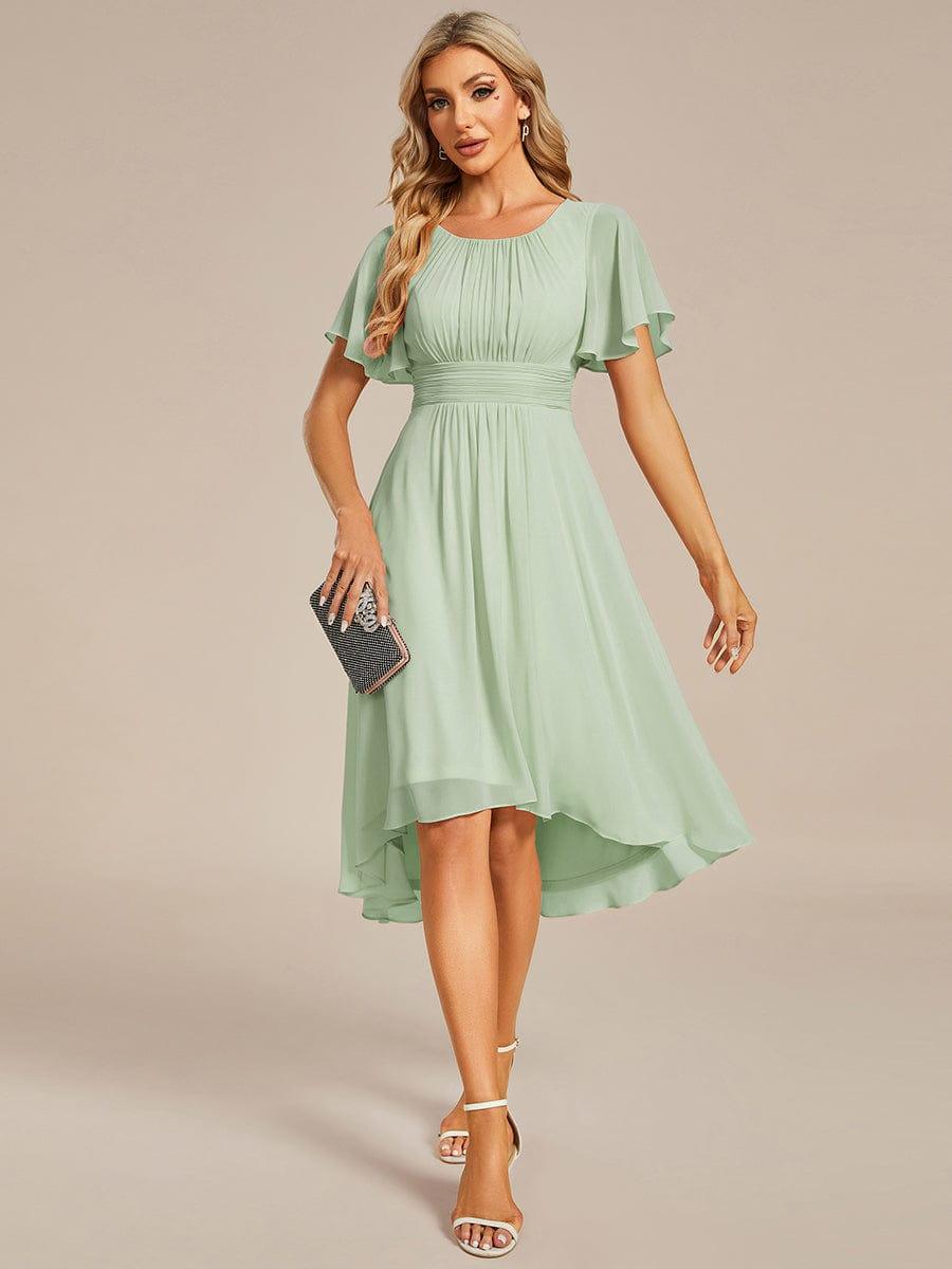 Flowy Chiffon Round Neckline A-Line Knee Length Wedding Guest Dress #color_Mint Green