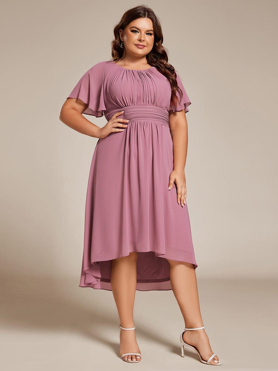 Plus Size Short Sleeves Chiffon A-Line Knee-Length Wedding Guest Dress