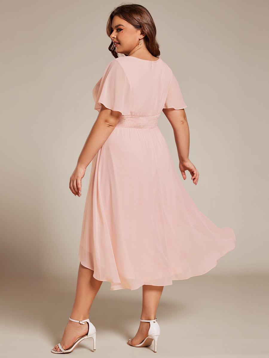 Flowy Chiffon Round Neckline A-Line Knee Length Wedding Guest Dress #color_Pink