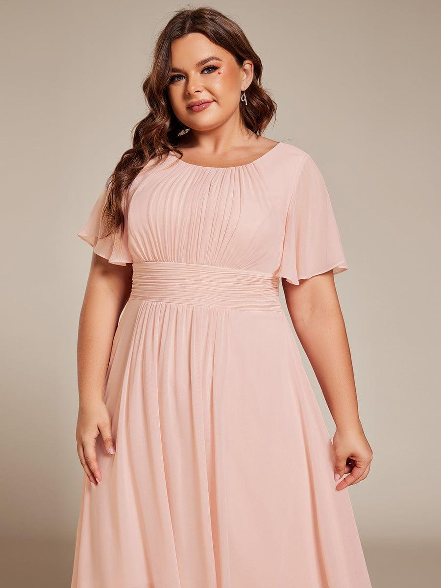 Flowy Chiffon Round Neckline A-Line Knee Length Wedding Guest Dress #color_Pink