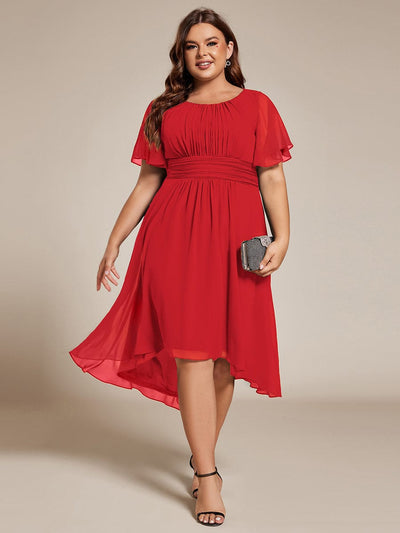 Flowy Chiffon Round Neckline A-Line Knee Length Wedding Guest Dress #color_Light Purple Print