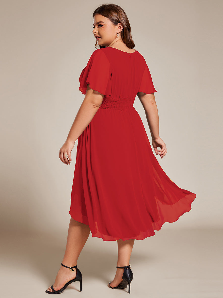 Flowy Chiffon Round Neckline A-Line Knee Length Wedding Guest Dress #color_Light Purple Print
