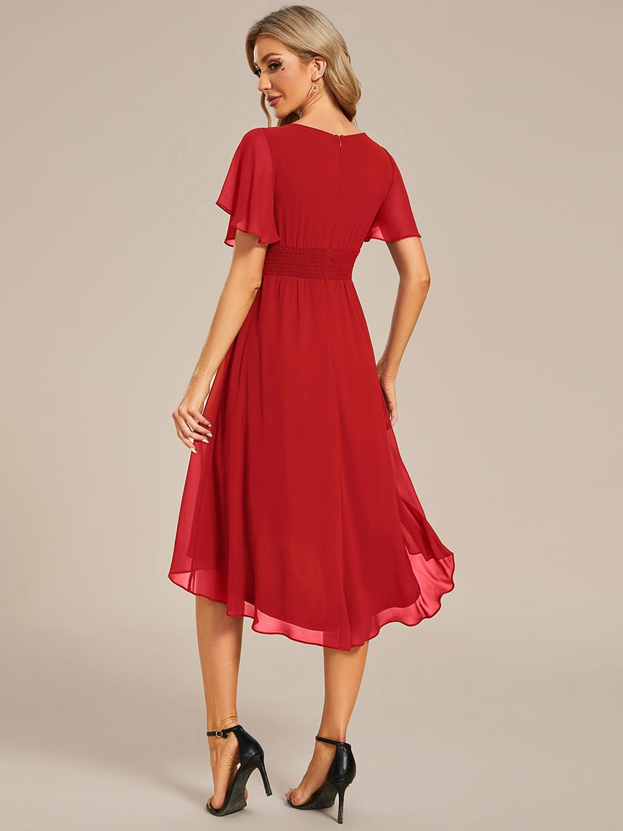 ever EDEN|Flowy Chiffon Round Neckline A-Line Midi Wedding Guest Dress #color_Red