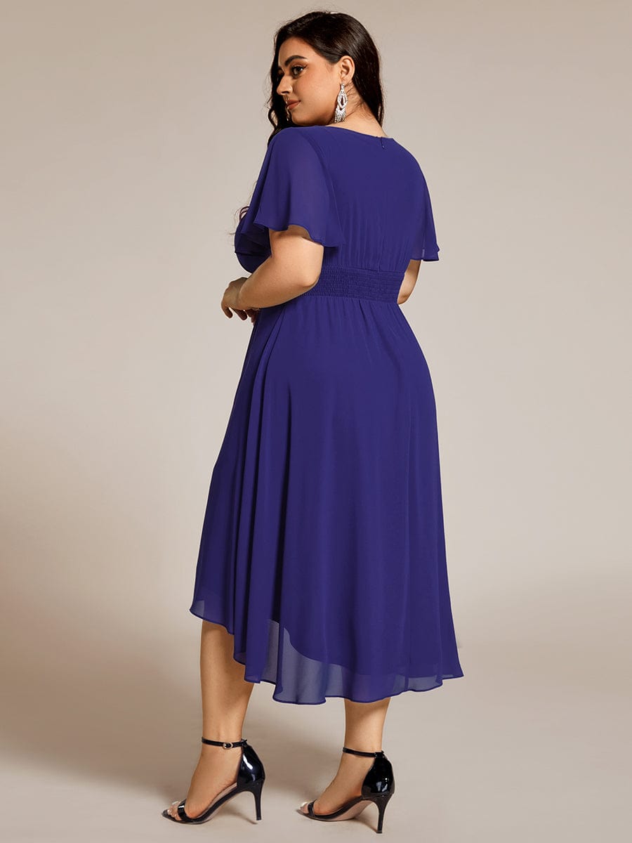 Flowy Chiffon Round Neckline A-Line Knee Length Wedding Guest Dress #color_Light Purple Print