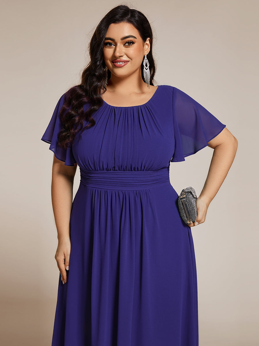 Flowy Chiffon Round Neckline A-Line Knee Length Wedding Guest Dress #color_Dusty Blue